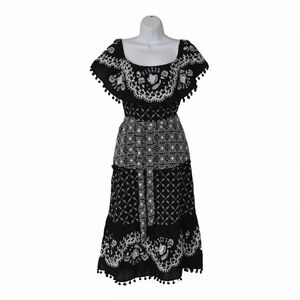 Anthropologie Black and White Floral Midi Dress